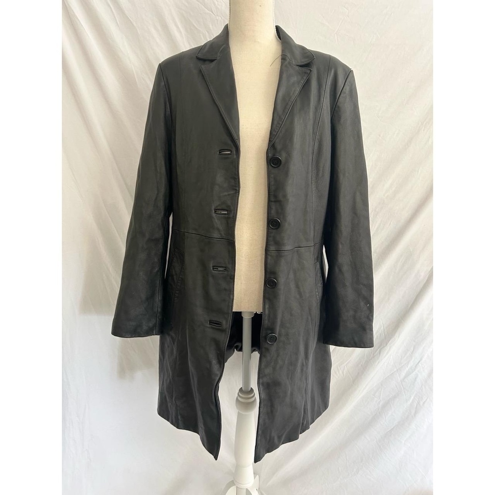 Carol Evans Jacket Womens Large Black Mid Length Genuine Leather
